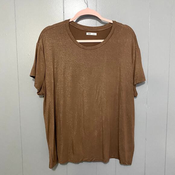 Edgely Brown Gold Metallic Scoop Neck Short Sleeve Oversized Boho Top XL - Picture 1 of 6